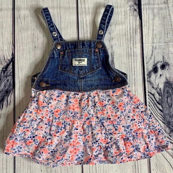 Oshkosh Overall Dress Floral Lined Size 12 Months - Picture 9 of 9